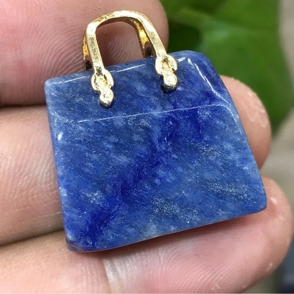 Blue Adventurine Carved Crystal Handbag Purse - Picture 3 of 3